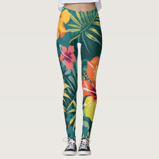 Tropical Kawung Batik med Hibiscus Leggings