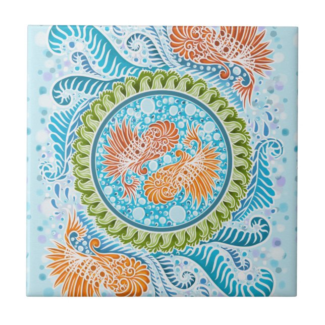 Tropical Koi Mandala | Vibrant Ocean Zen Art Kakelplatta (Framsidan)