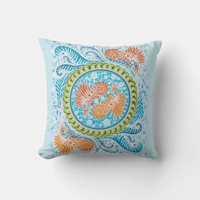 Tropical Koi Mandala | Vibrant Ocean Zen Art Kudde (Framsida)