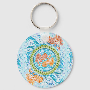 Tropical Koi Mandala   Vibrant Ocean Zen Art Nyckelring