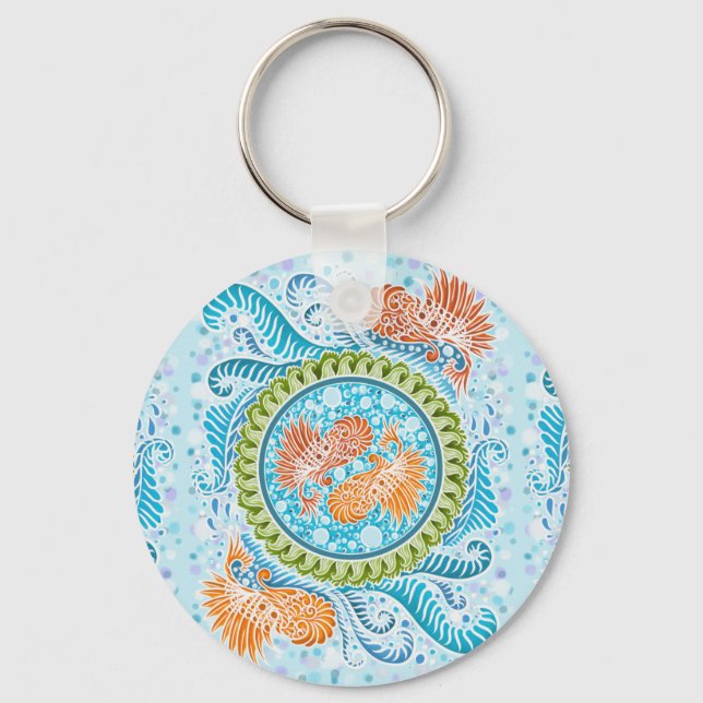 Tropical Koi Mandala | Vibrant Ocean Zen Art Nyckelring (Framsida)