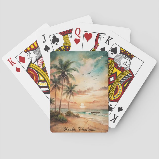 Tropical Krabi Thailand Beach Sunset Casinokort (Baksidan)