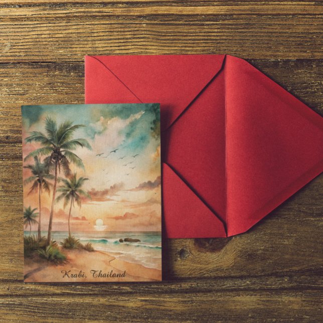 Tropical Krabi Thailand Beach Sunset Vykort (tropical krabi thailand beach postcard)