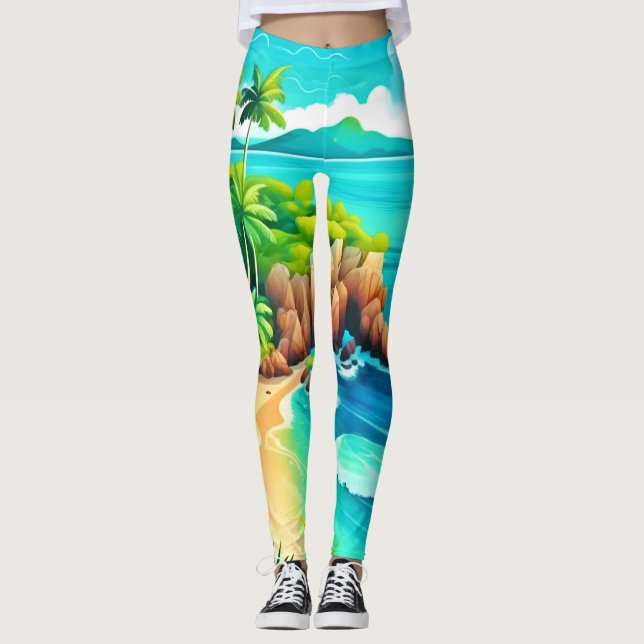Tropical Kusten Bliss Design Leggings (Framsida)