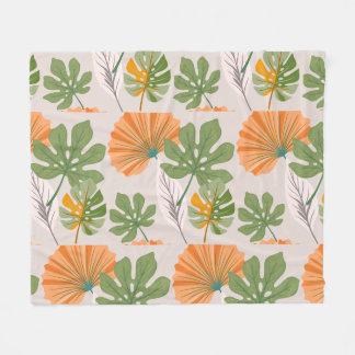 Tropical Leaf Composition in Orange and Green Fleecefilt
