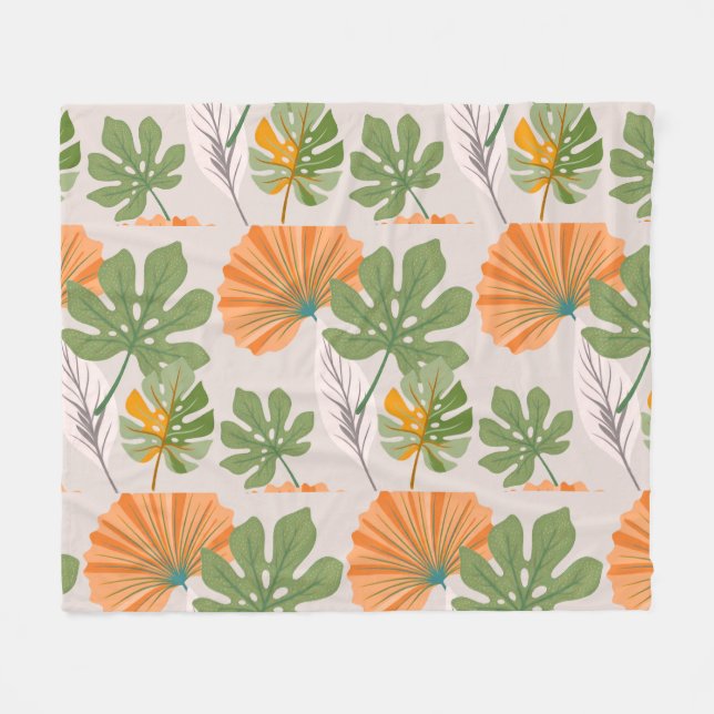 Tropical Leaf Composition in Orange and Green Fleecefilt (Framsidan (Horisontell))