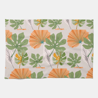 Tropical Leaf Composition in Orange and Green Kökshandduk