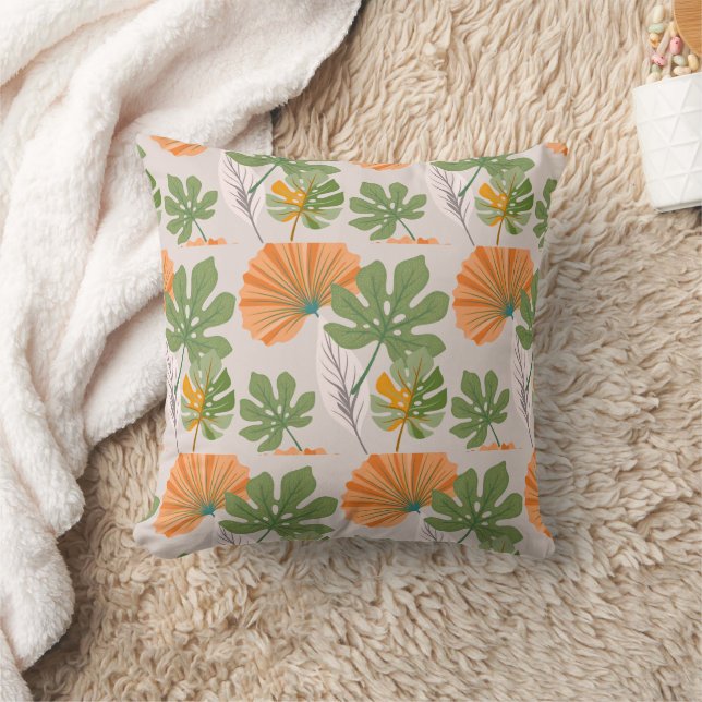 Tropical Leaf Composition in Orange and Green Kudde (Filt)