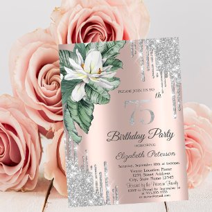 Tropical Leaf Magnolia Rose Gold Drips 75th Inbjudningar