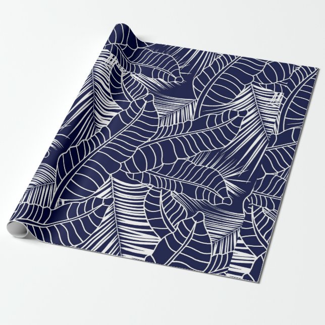 tropical leaf pattern on the navy blue background presentpapper (Utrullad)