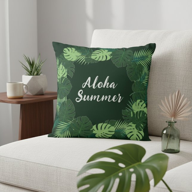 Tropical Leaf Pillow, Name or Phrase, Aloha Summer Kudde (Skapare uppladdad)