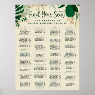 Tropical Leaves Alphabetical Wedding Seating Chart Poster
