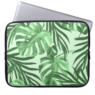 Tropical leaves and flowers, watercolor pattern. laptop fodral