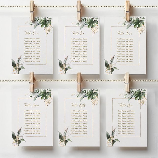 Tropical Leaves Gold Seating Chart Table Card (Skapare uppladdad)