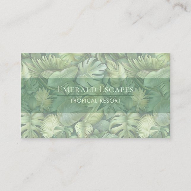 Tropical Leaves Monogram Business Card Visitkort (Framsida)
