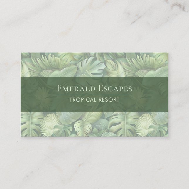 Tropical Leaves Monogram Business Card Visitkort (Framsida)