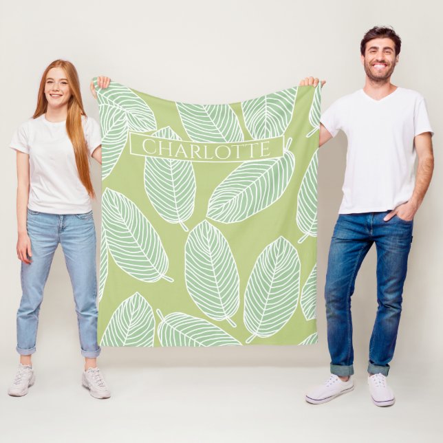 Tropical Leaves Sketch Custom Name Home Decor  Fleecefilt (På plats)