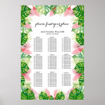 Tropical leaves wedding dinner seating chart
