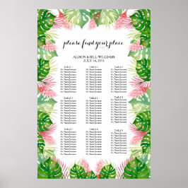 Tropical leaves wedding dinner seating chart poster