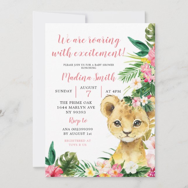Tropical Lejon Unge Baby Shower-inbjudan till-flic Inbjudningar (Framsida)
