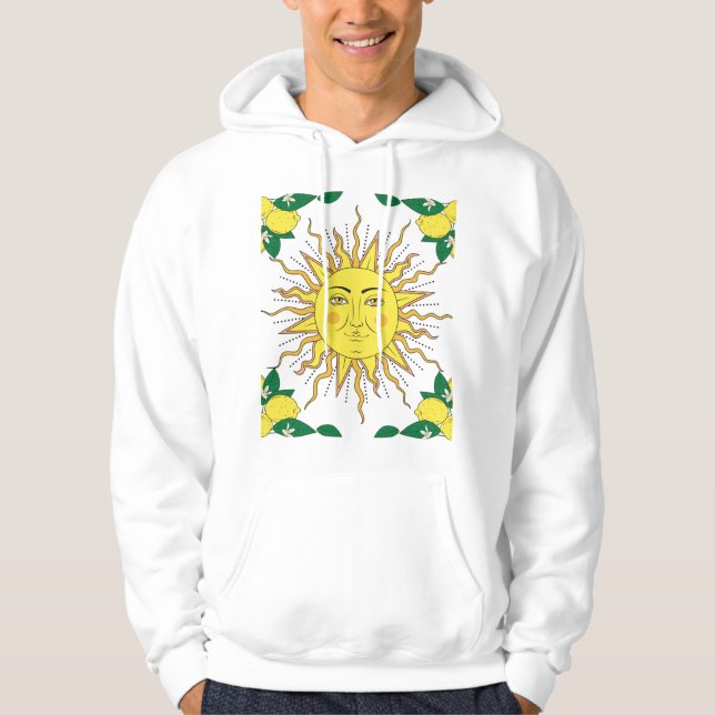 Tropical Lemon Fruits, Sol Ansikte. Hoodie (Framsida)