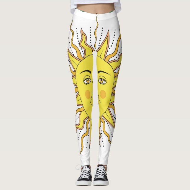 Tropical Lemon Fruits, Sol Ansikte. Leggings (Framsida)
