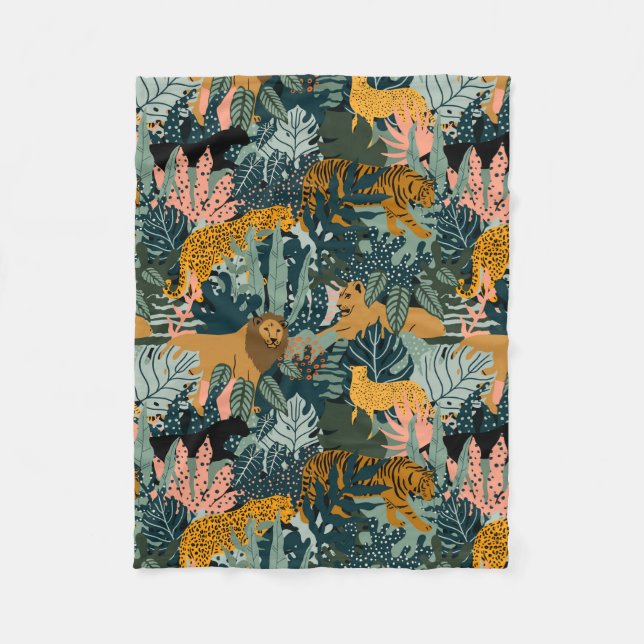Tropical Leopard och Tiger Print Jungle Mönster  Fleecefilt (Framsidan)