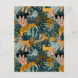 Tropical Leopard och Tiger Print Jungle Mönster Vykort