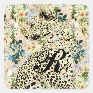 Tropical leopard print blommigt Hawaiian Fyrkantigt Klistermärke