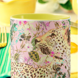 Tropical leopard print blommigt Hawaiian Mugg