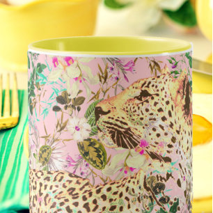 Tropical leopard print blommigt Hawaiian Mugg