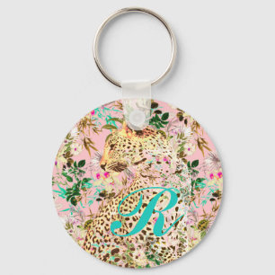 Tropical leopard print blommigt Hawaiian Nyckelring