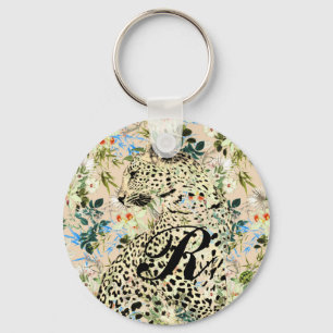 Tropical leopard print blommigt Hawaiian Nyckelring