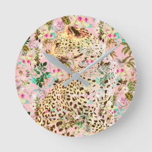 Tropical leopard print blommigt Hawaiian Rund Klocka