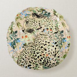 Tropical leopard print blommigt Hawaiian Rund Kudde