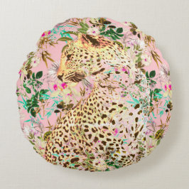 Tropical leopard print blommigt Hawaiian Rund Kudde