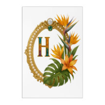 Tropical Letter H Luxury Monogram Art Gold Frame