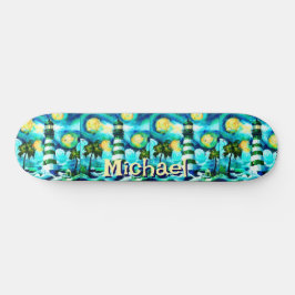 Tropical Lighthouse Coastal Nautical Personlig Mini Skateboard Bräda 18,5 Cm