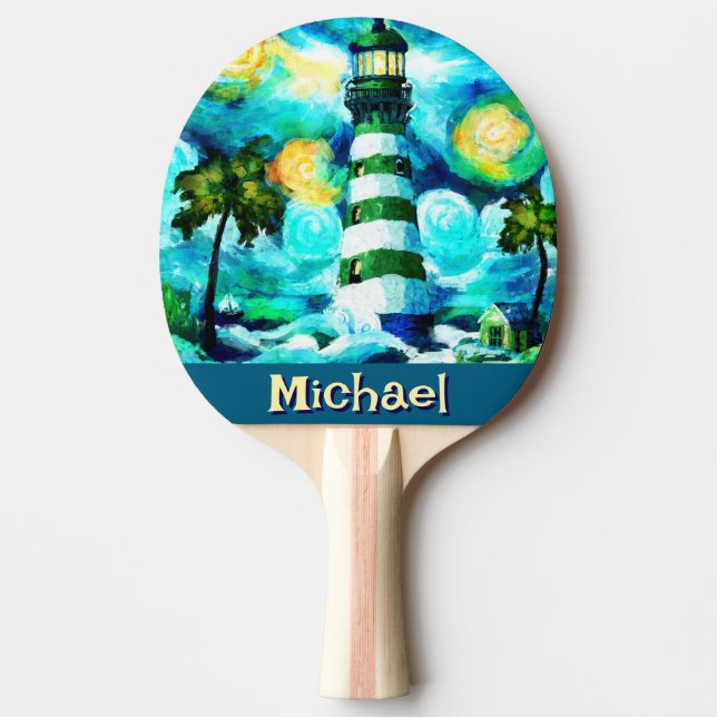 Tropical Lighthouse Coastal Nautical Personlig Pingisracket (Framsidan)
