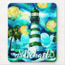 Tropical Lighthouse & Handflatan Träd Personlig Musmatta
