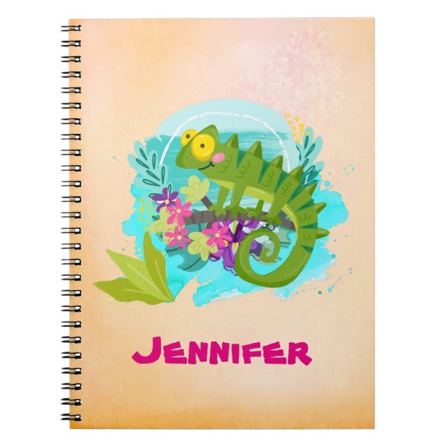 Tropical Lizard med Flowers Anteckningsbok Med Spiral (Framsidan)