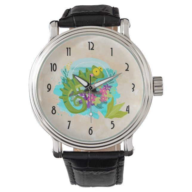 Tropical Lizard med Flowers Armbandsur (Framsida)