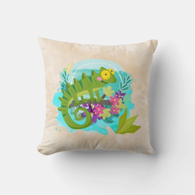 Tropical Lizard med Flowers Kudde (Framsida)