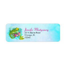 Tropical Lizard med Flowers Returadress Etikett