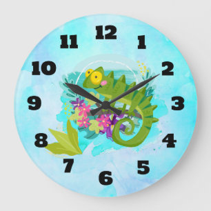 Tropical Lizard med Flowers Stor Klocka