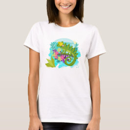 Tropical Lizard med Flowers T Shirt