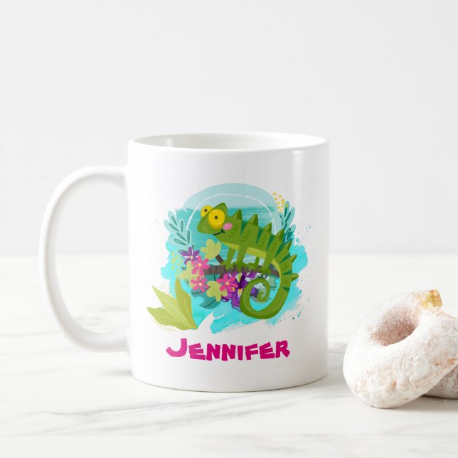 Tropical Lizard with Flowers Personlig Kaffemugg (Med munk)