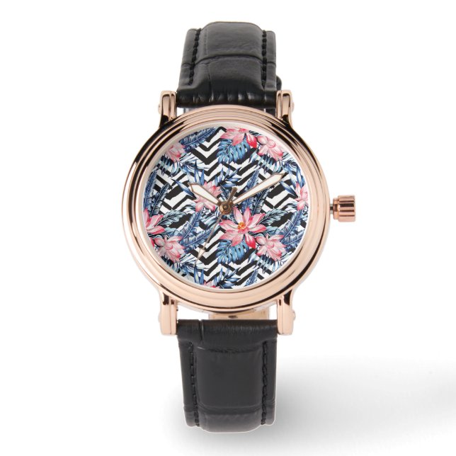 Tropical Lotus Flower Mönster Armbandsur (Framsida)