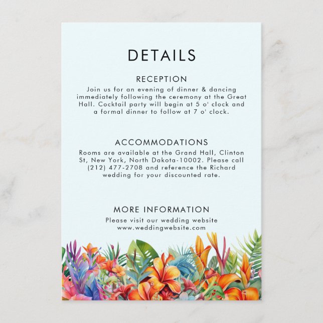 Tropical Löv Blommigt Beach Weddial Beach Wedding Tilläggskort (Framsida)