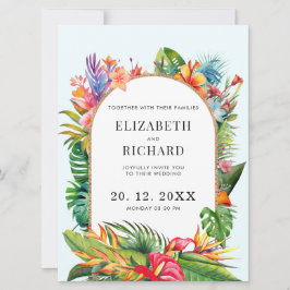 Tropical Löv Blommigt Beach Wedding Inbjudningar